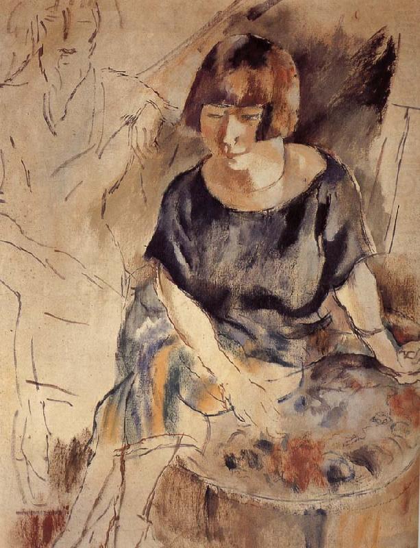 Lucy and Aiermina are seated on the soft mat, Jules Pascin